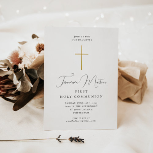 Simple First Holy Communion with Cross Pink