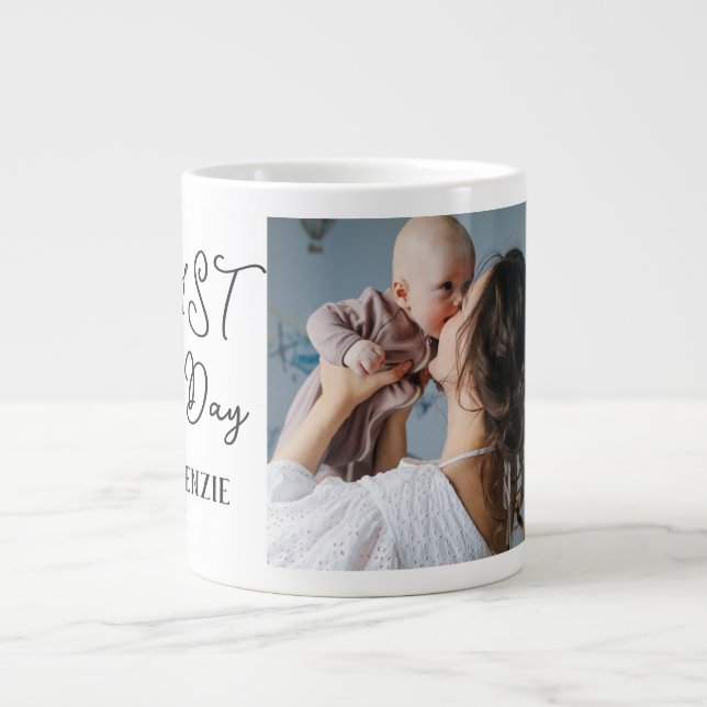 Simple first Mother Days Gift Three Photo Collage Giant Coffee Mug (Front)