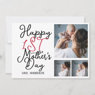 Simple first Mother Days Gift Three Photo Collage Holiday Card