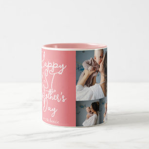 Simple first Mother Days Gift Three Photo Collage  Two-Tone Coffee Mug