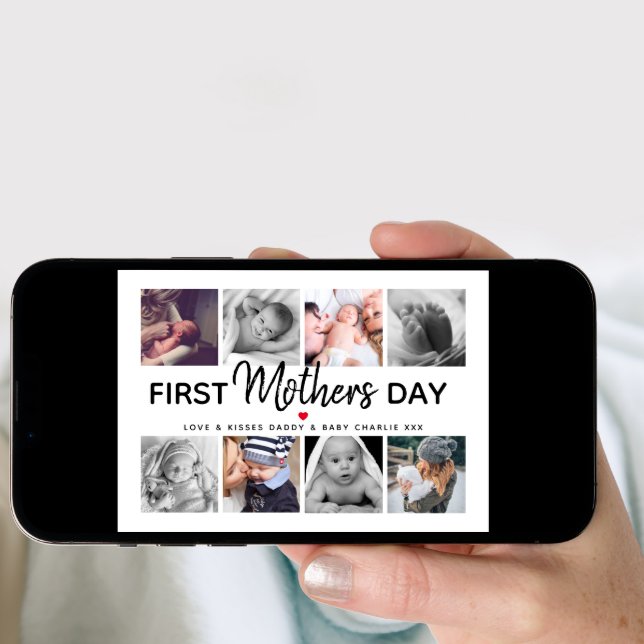 Simple First Mother's Day Picture Collage | Mommy Holiday Card (Front Digital)