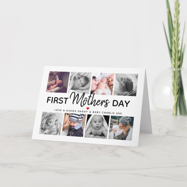 Simple First Mother's Day Picture Collage | Mommy Holiday Card (Front)