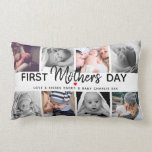 Simple First Mother's Day Picture Collage | Mommy Lumbar Pillow<br><div class="desc">Create your very own special first Mothers day gift with this cute picture collage lumbar pillow. Featuring 8 square photographs and the text 'First Mother's Day', the word Mother is in modern script, a cute little red heart that can be changed to any color, love & kisses and name/s. All...</div>