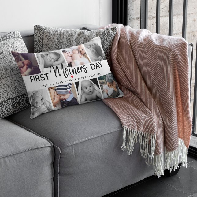 Simple First Mother's Day Picture Collage | Mommy Lumbar Pillow (Creator Uploaded)