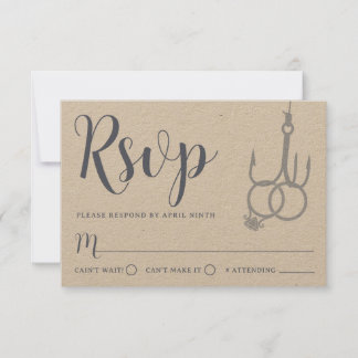 Simple Fishing Hook Wedding Rings RSVP Card Kraft