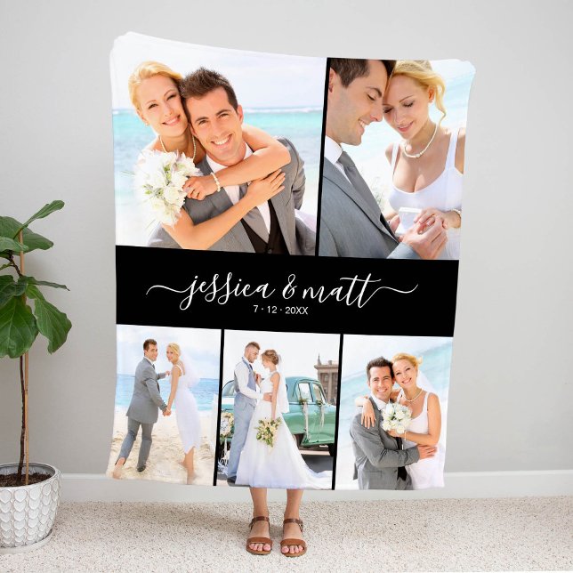 Simple Five-Photo with Names and Date Sherpa Blanket (Creator Uploaded)