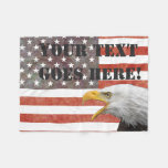Simple Flag with Screaming Eagle and Your Text Fleece Blanket