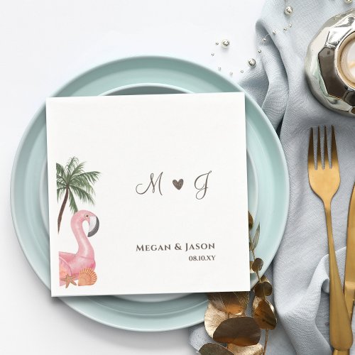 Simple Flamingo Monogrammed Beach Wedding Custom Napkins