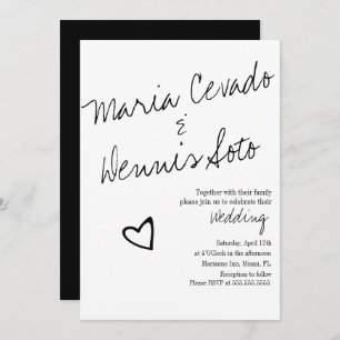 Simple Floating Heart Lettering Script Wedding Invitation