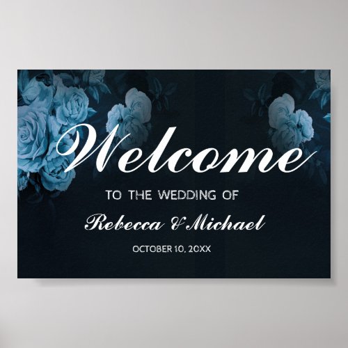 Simple Flora Gold Geometric Frame Wedding Welcome  Poster