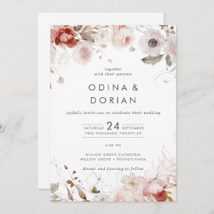 Simple Floral All In One Wedding Invitation