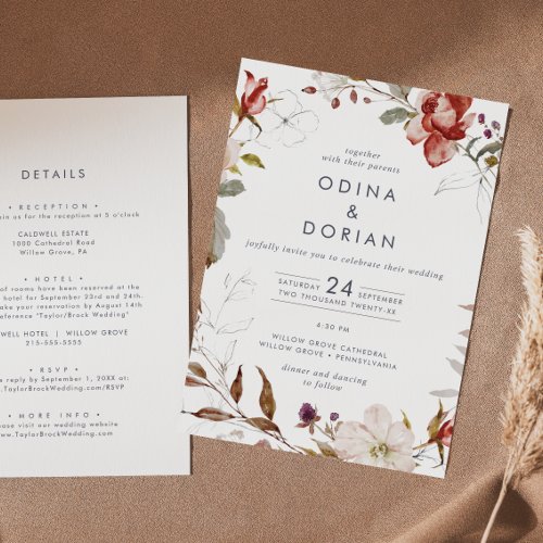 Simple Floral All In One Wedding Invitation
