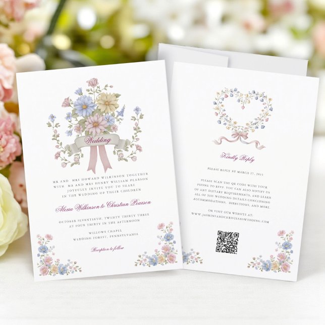 Simple Floral all in one wedding website qr code  Invitation (Creator Uploaded)