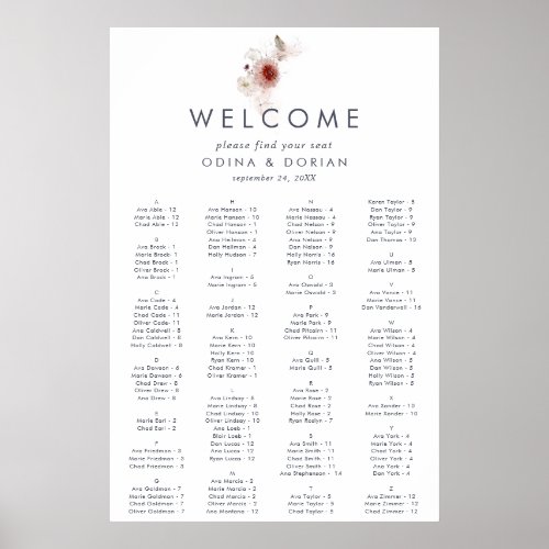 Simple Floral Alphabetical Wedding Seating Chart