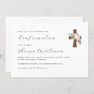 Simple Floral and Cross Calligraphy Confirmation I Invitation