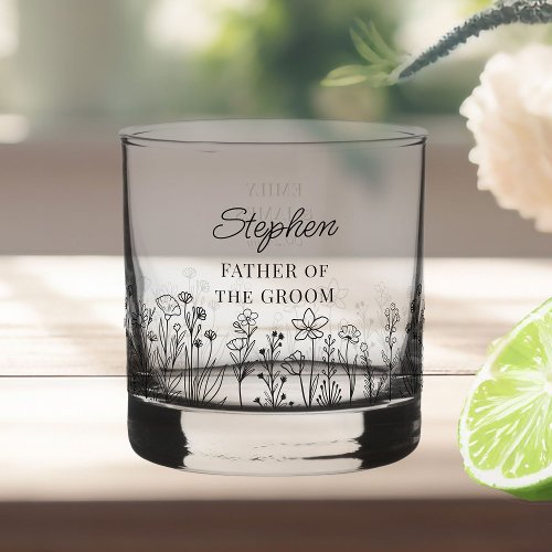 Simple Floral Any Color Wildflower Wedding Party Whiskey Glass