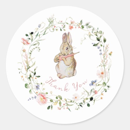 Simple Floral Baby Bunny Baby Shower   Classic Round Sticker