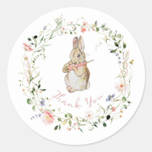 Simple Floral Baby Bunny Baby Shower Classic Round Sticker