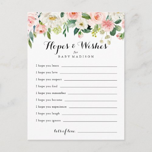 Simple Floral Baby Shower Hopes  Wishes Card