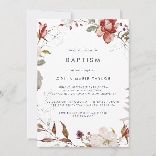 Simple Floral Baptism Invitation