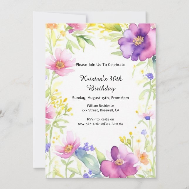 Simple Floral Birthday Invitation (Front)