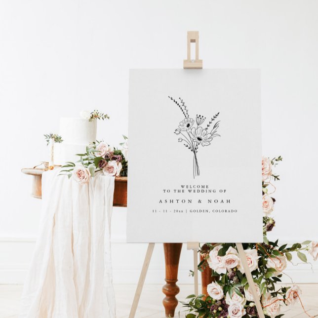 Simple Floral Black And White Wedding Welcome Sign (Creator Uploaded)