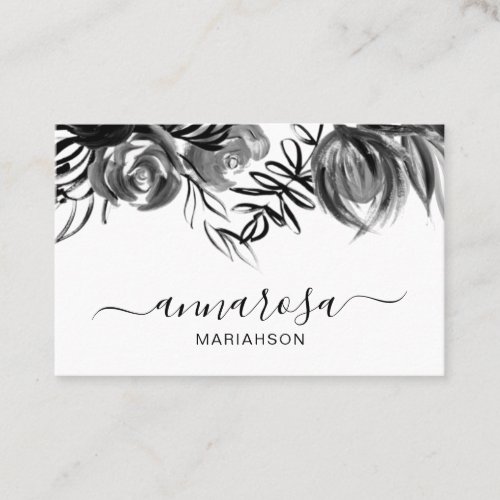  Simple Floral Black Watercolor Elegant Flower  Business Card
