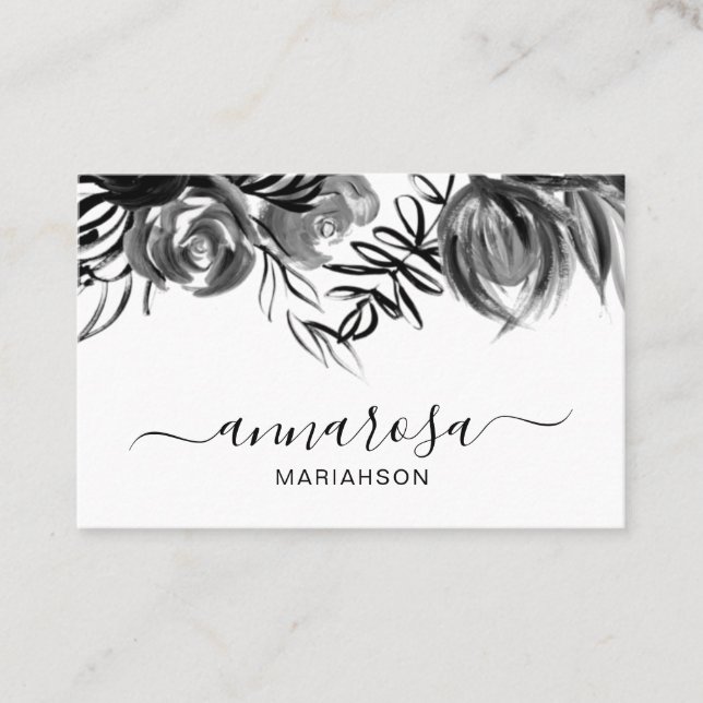 *~* Simple Floral Black Watercolor Elegant Flower  Business Card (Front)
