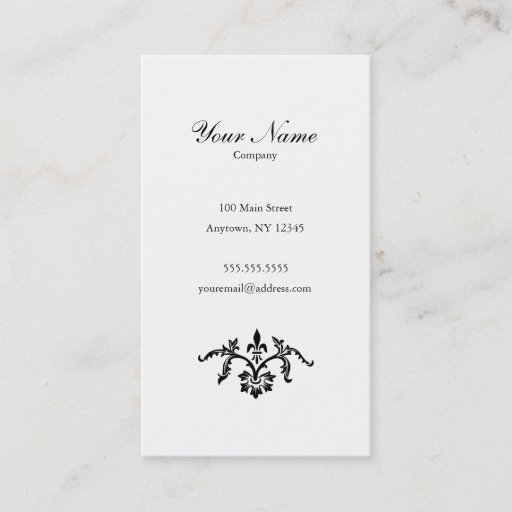 Customizable Simple Floral Black &amp; White Business Card Portrait