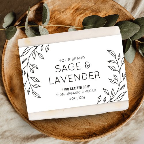 Simple Floral Black  White Soap Bar Wrapper Label