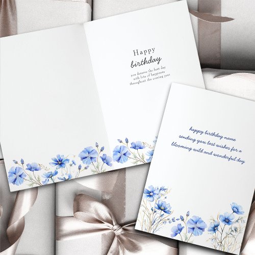 Simple Floral Blue Wildflower Birthday Card