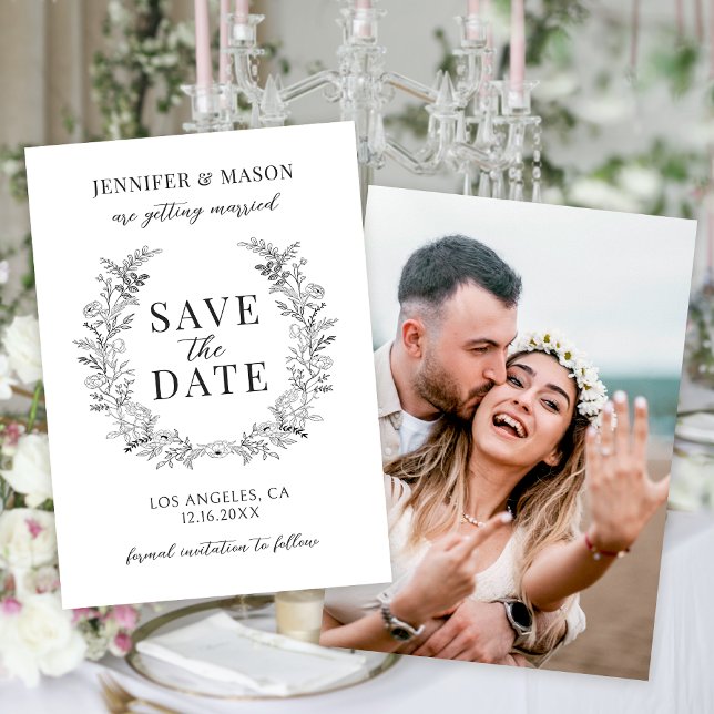 Simple floral boho Save the Date photo invitation (Creator Uploaded)