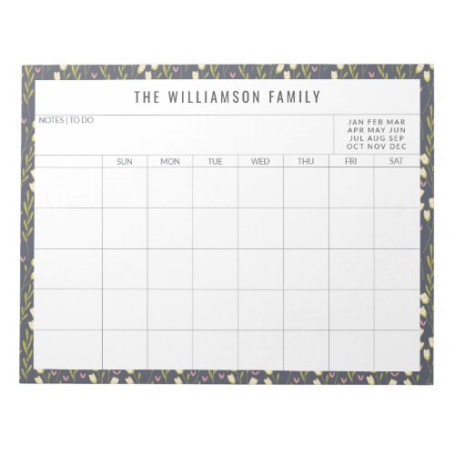 Simple Floral Border Family Planner Calendar Notepad