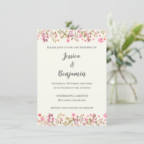 Simple Floral Border Pink Garden Botanical Wedding Invitation
