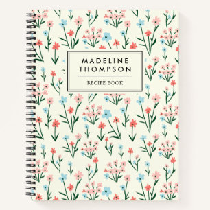 Simple Floral Botanical Pink Blue Flower Recipe Notebook