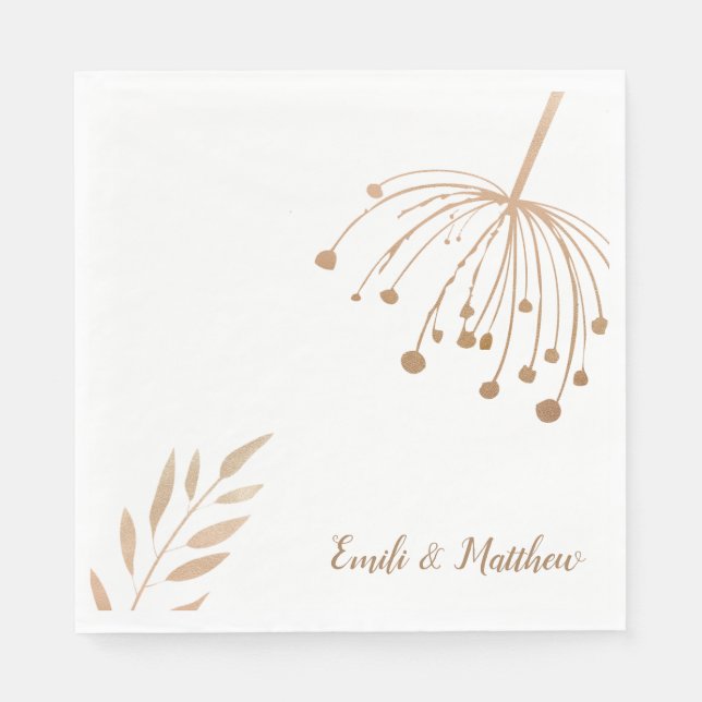 Simple Floral Botaniqe Gold Foil Wedding Napkins (Front)