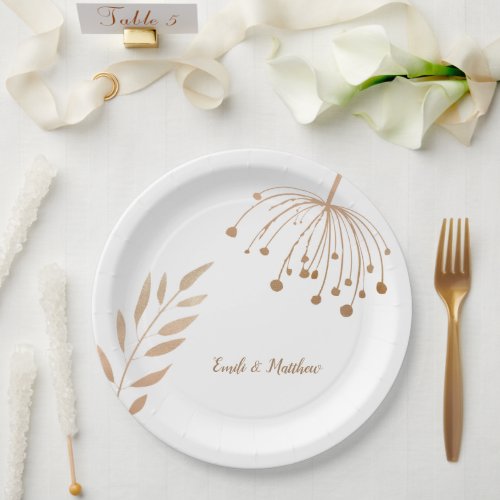 Simple Floral Botaniqe Gold Foil Wedding Paper Plates