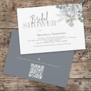 Simple Floral Bridal Shower Blue QR Code Map Invitation