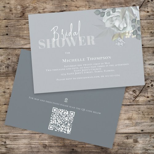 Simple Floral Bridal Shower Blue QR Code Map Invitation
