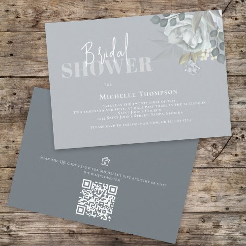 Simple Floral Bridal Shower QR Code Gift Registry Invitation