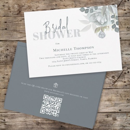 Simple Floral Bridal Shower QR Code Gift Registry Invitation