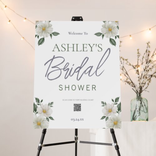 Simple Floral Bridal Shower QR Code Welcome Sign