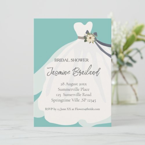 Simple Floral Bride Gown Bridal Shower  Invitation