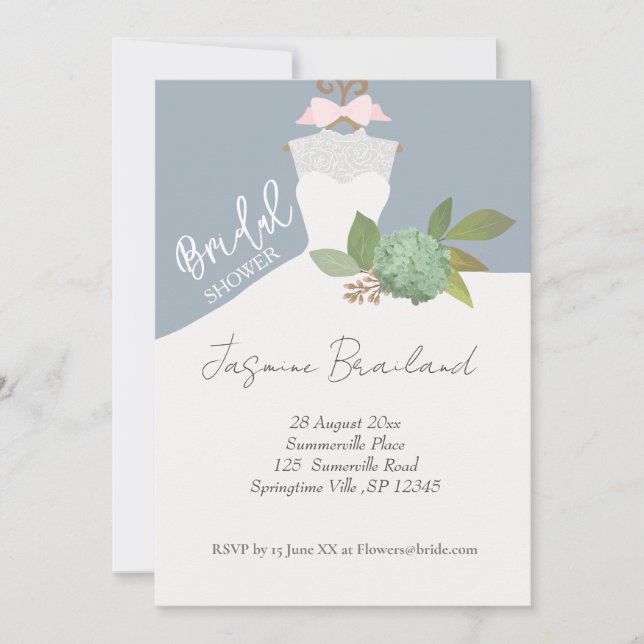 Simple Floral Bride Gown Bridal Shower  Invitation (Front)