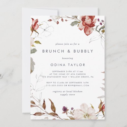 Simple Floral Brunch and Bubbly Bridal Shower Invitation