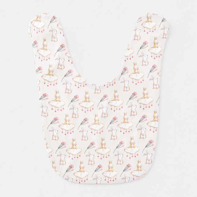 Simple Floral Bunny Pattern Easter | Baby Bib (Front)