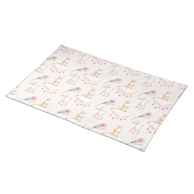 Simple Floral Bunny Pattern Easter | Place Mat (On Table)