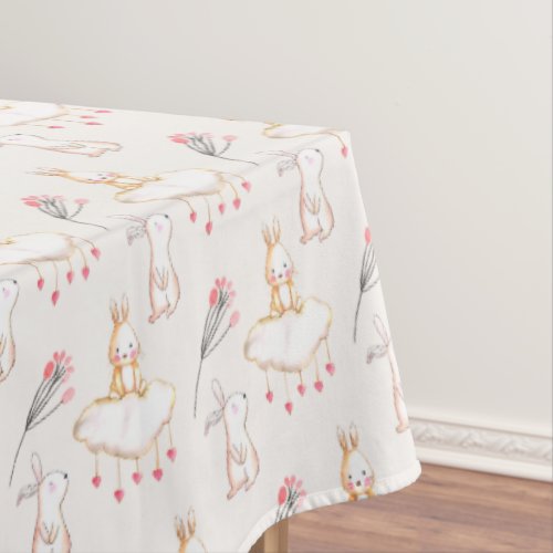 Simple Floral Bunny Pattern Easter  Tablecloth