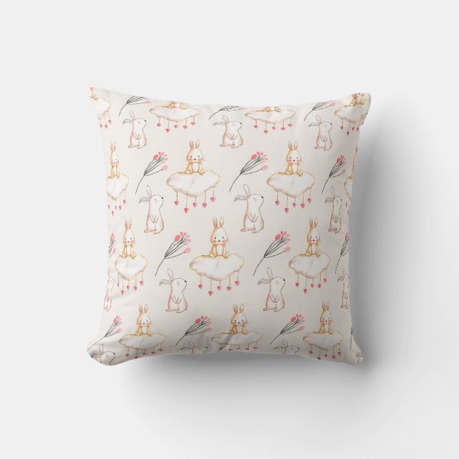 Simple Floral Bunny Pattern Easter | Throw Pillow (Front)