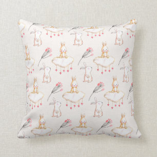 Simple Floral Bunny Pattern Easter   Throw Pillow